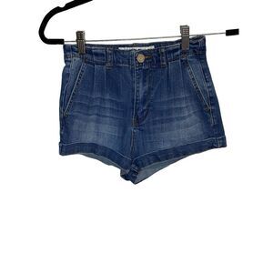 Indigo Rein High Rise Pleated Denim Shorts Shortie‎ Size 0 Waist 24